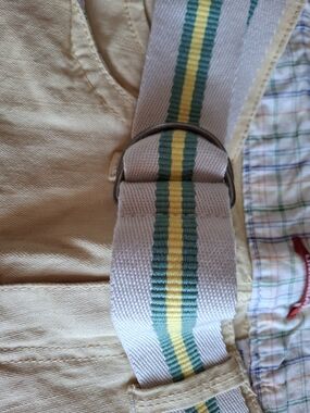 UNIONBAY Yellow Women's Shorts with Green-Striped Web Belt